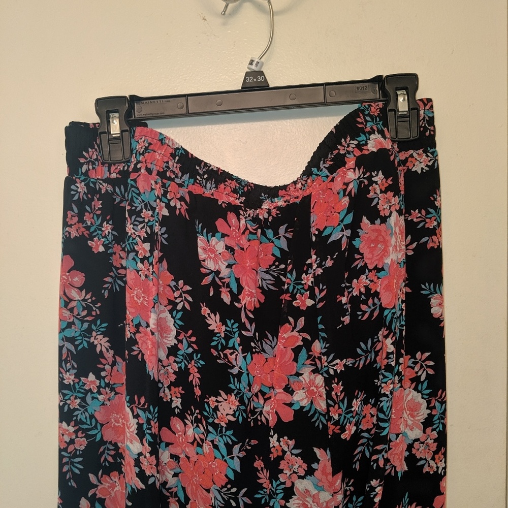 3X Wide leg floral slit pants